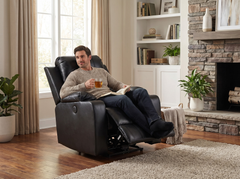Recliner Chair Leather Gel Black with Cup Holders