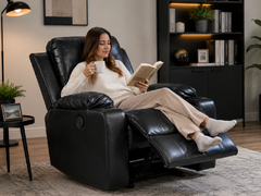 Recliner Chair Leather Gel Black with Cup Holders