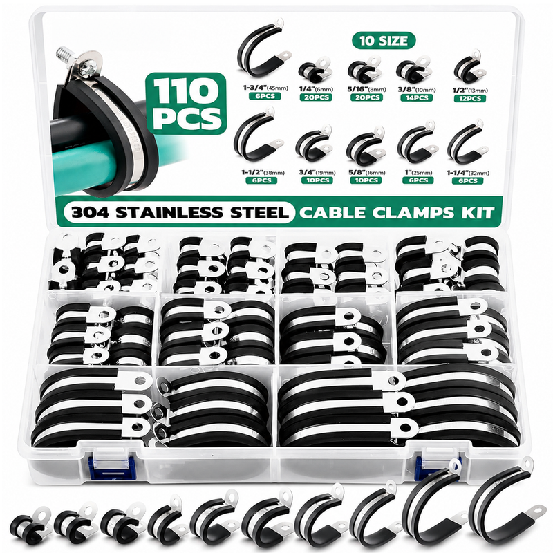 Rubber Hose Clamps 42PCS Stainless Steel P Clips Assortment Kit
