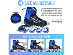 Kids Adjustable Inline Skates with Light Up Wheels Size 33-37