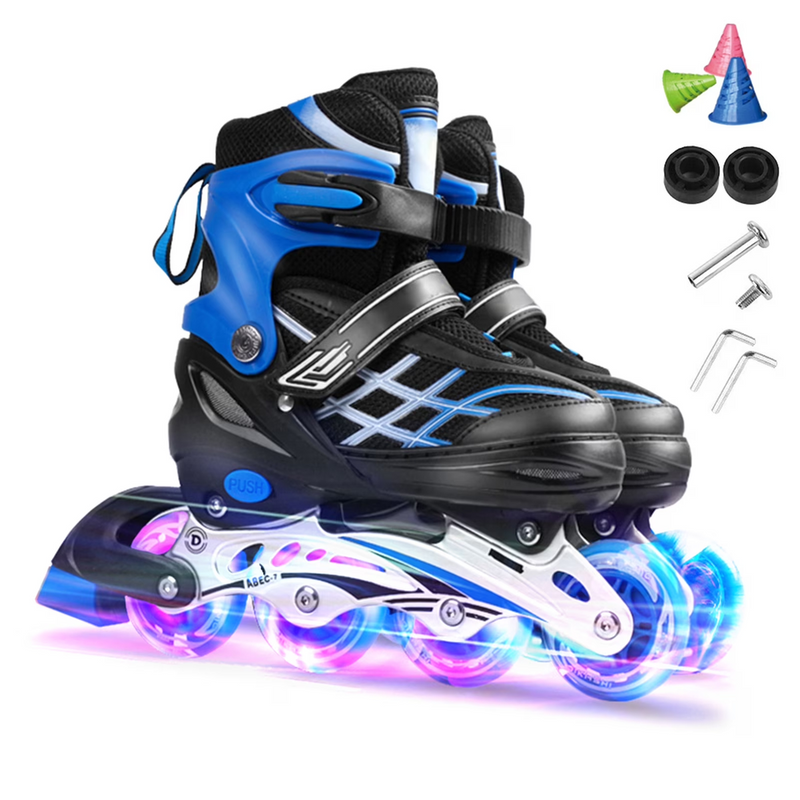 Kids Adjustable Inline Skates with Light Up Wheels Size 33-37