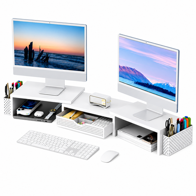 Modern Dual Monitor & Laptop Stand with Adjustable Length