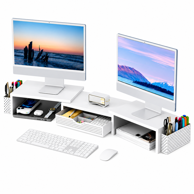 Modern Dual Monitor & Laptop Stand with Adjustable Length