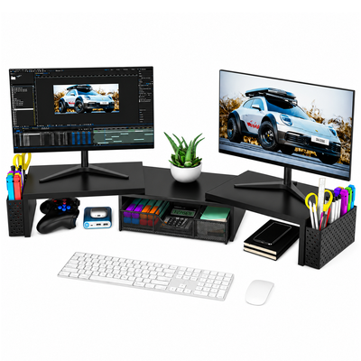 Modern Dual Monitor & Laptop Stand with Adjustable Length