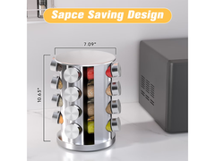 Spice Rack Stand Carousel Rotating Glass 16 Jars