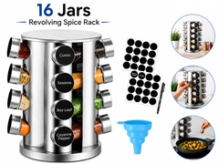 Spice Rack Stand Carousel Rotating Glass 16 Jars