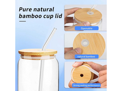 4 Pack Drinking Glass Cup with Bamboo Lid and Straw Set