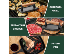 Cast Iron Grill Press 2 Pack Round and Rectangular Smash Burger Press