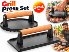 Cast Iron Grill Press 2 Pack Round and Rectangular Smash Burger Press