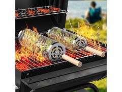 Rolling Grill Basket – Stainless Steel BBQ Net Tube for Meat, Vegetables & Seafood Outdoor Cooking