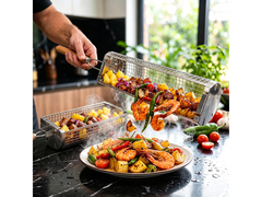 Rolling Grill Basket – Stainless Steel BBQ Net Tube for Meat, Vegetables & Seafood Outdoor Cooking