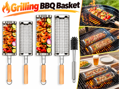 Rolling Grill Basket – Stainless Steel BBQ Net Tube for Meat, Vegetables & Seafood Outdoor Cooking