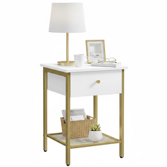 VASAGLE Bedside Table with Drawer - White Nightstand, End Table