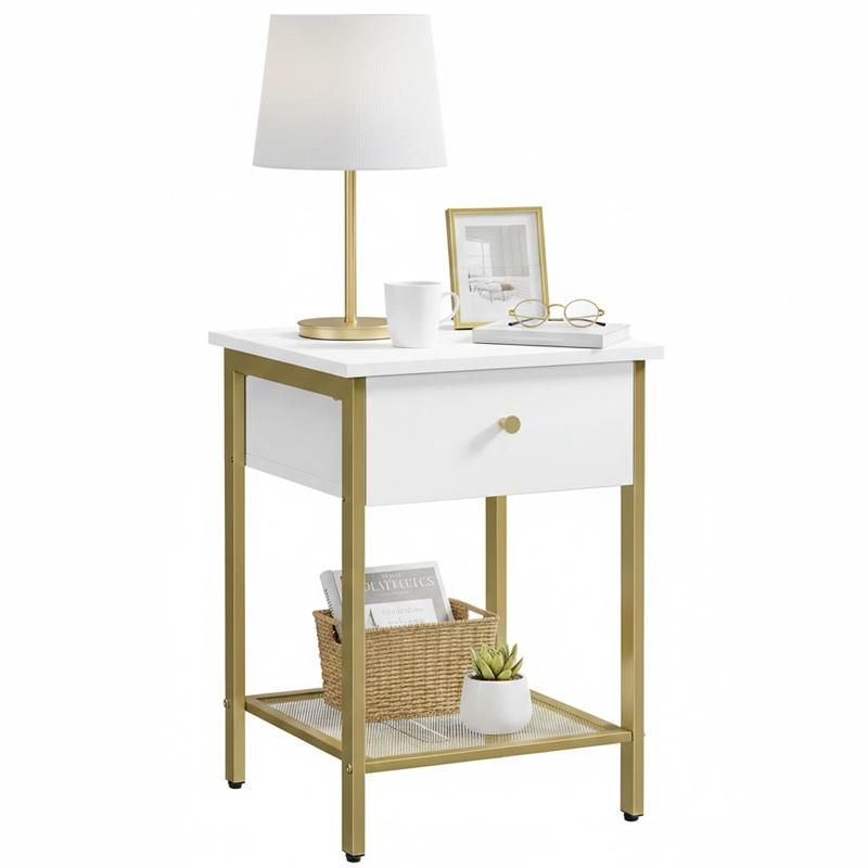 VASAGLE Bedside Table with Drawer - White Nightstand, End Table