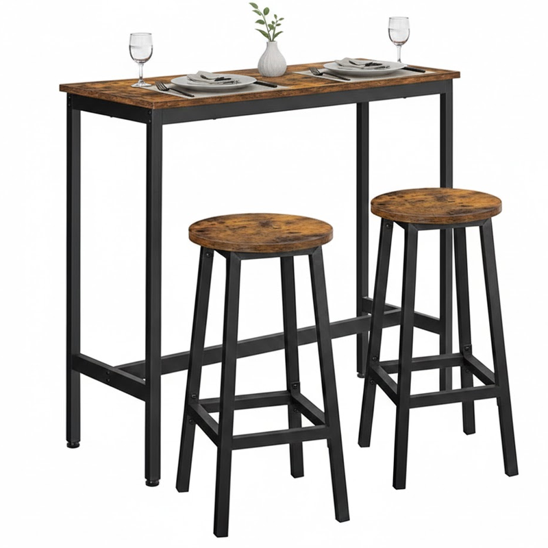 Modern Bar Table Stool Set Greige Black VASAGLE