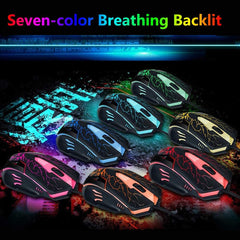 Gaming Keyboard Mouse Rainbow Backlit 2400DPI 6 Buttons Mouse