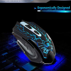 Gaming Keyboard Mouse Rainbow Backlit 2400DPI 6 Buttons Mouse