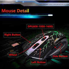 Gaming Keyboard Mouse Rainbow Backlit 2400DPI 6 Buttons Mouse