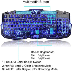 Gaming Keyboard Mouse Rainbow Backlit 2400DPI 6 Buttons Mouse