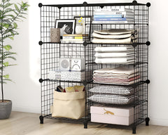6 Cubes Black DIY Wire Storage Shelves Wardrobe
