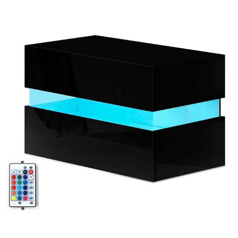 Bedside Table 2 Drawers RGB LED Side Nightstand High Gloss Cabinet - The Shopsite