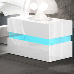 Bedside Tables Drawers Rgb Led Light Side Table White - The Shopsite