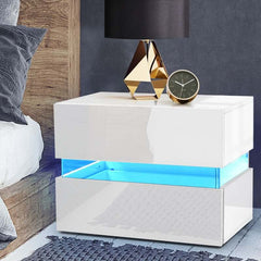 Bedside Tables Drawers Rgb Led Light Side Table White - The Shopsite