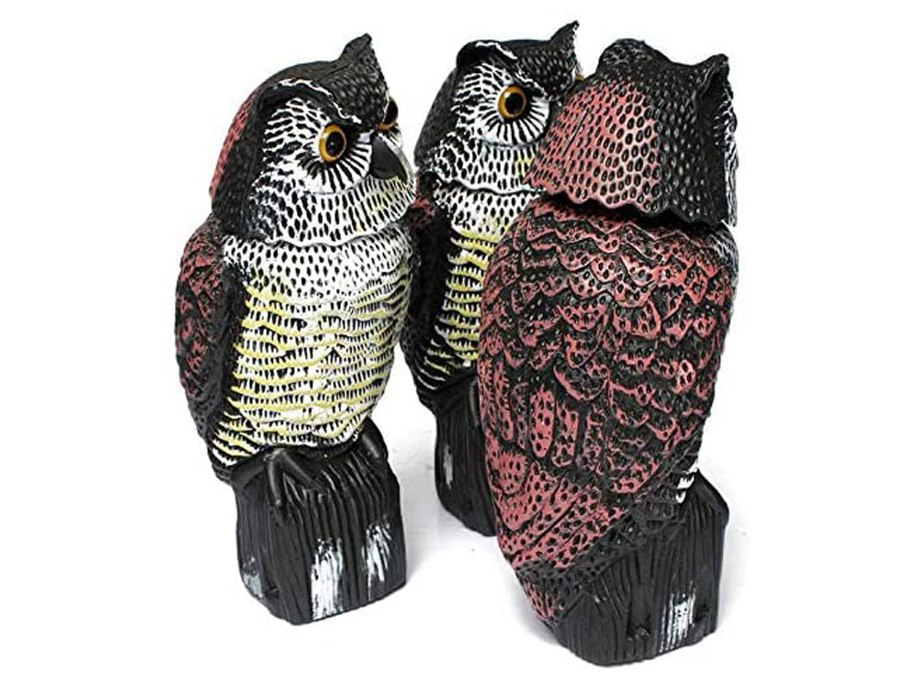 Owl Bird Scarer Bird Horned Owl With Rotating Head-Vertical Great Owl Garden Decor - The Shopsite