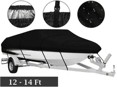 Boat Cover Heavy Duty Black 12Ft to 14FT
