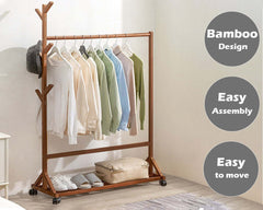 Cloth Rack Garment Rack Bamboo Clothes stand with Coat Rack - The Shopsite