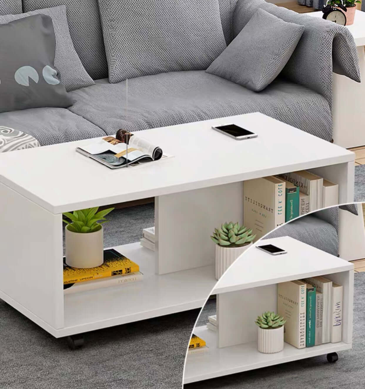 Coffee Table White with Wheels - The Shopsite