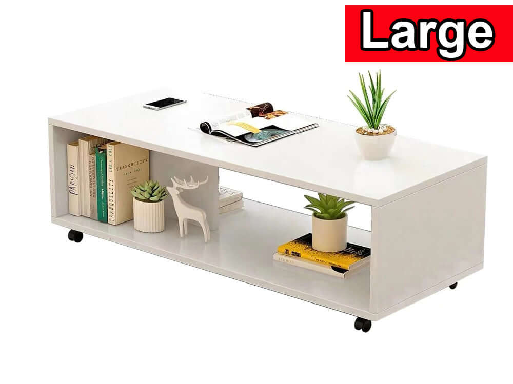 Coffee Table White with Wheels - The Shopsite