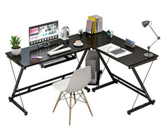 L-Shape Corner Computer Desk - Keyboard Tray - The Shopsite