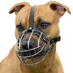 Dog Muzzle Dog Muzzle Wire Basket Amstaff Pit Bull Metal Mask Adjustable Leather Straps - The Shopsite