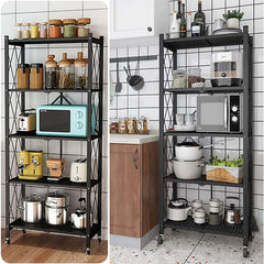Foldable 5 Tier Kitchen Trolley Shelving Unit with Wheels - The Shopsite