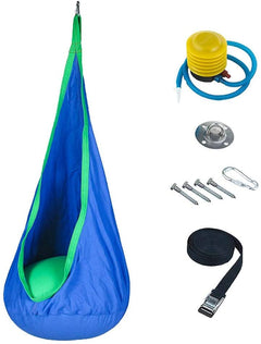 Kids Hanging Hammock Swing New Complete Set Dark Blue With Green Cushion - The Shopsite