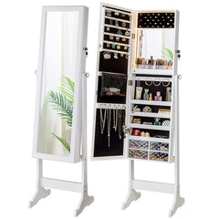 Standing Jewellery Cabinet With Led Lights Mirror - White