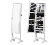 Standing Jewellery Cabinet With Led Lights Mirror - White