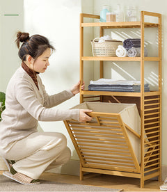 Bamboo Laundry Basket Rack with Shelf