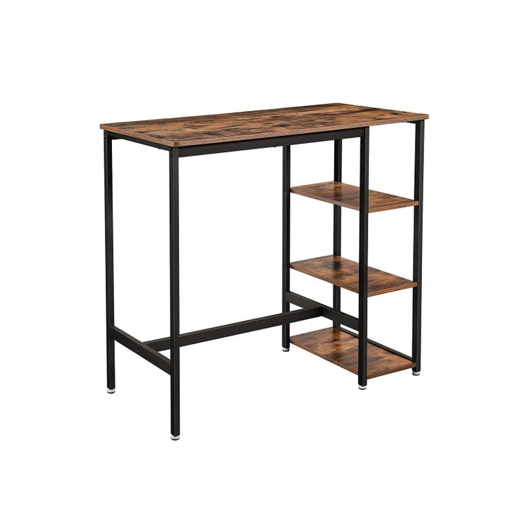 VASAGLE Rustic Brown Bar Table with Storage Shelves