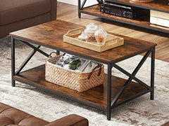 VASAGLE Rustic Brown Coffee Table with Storage Shelf