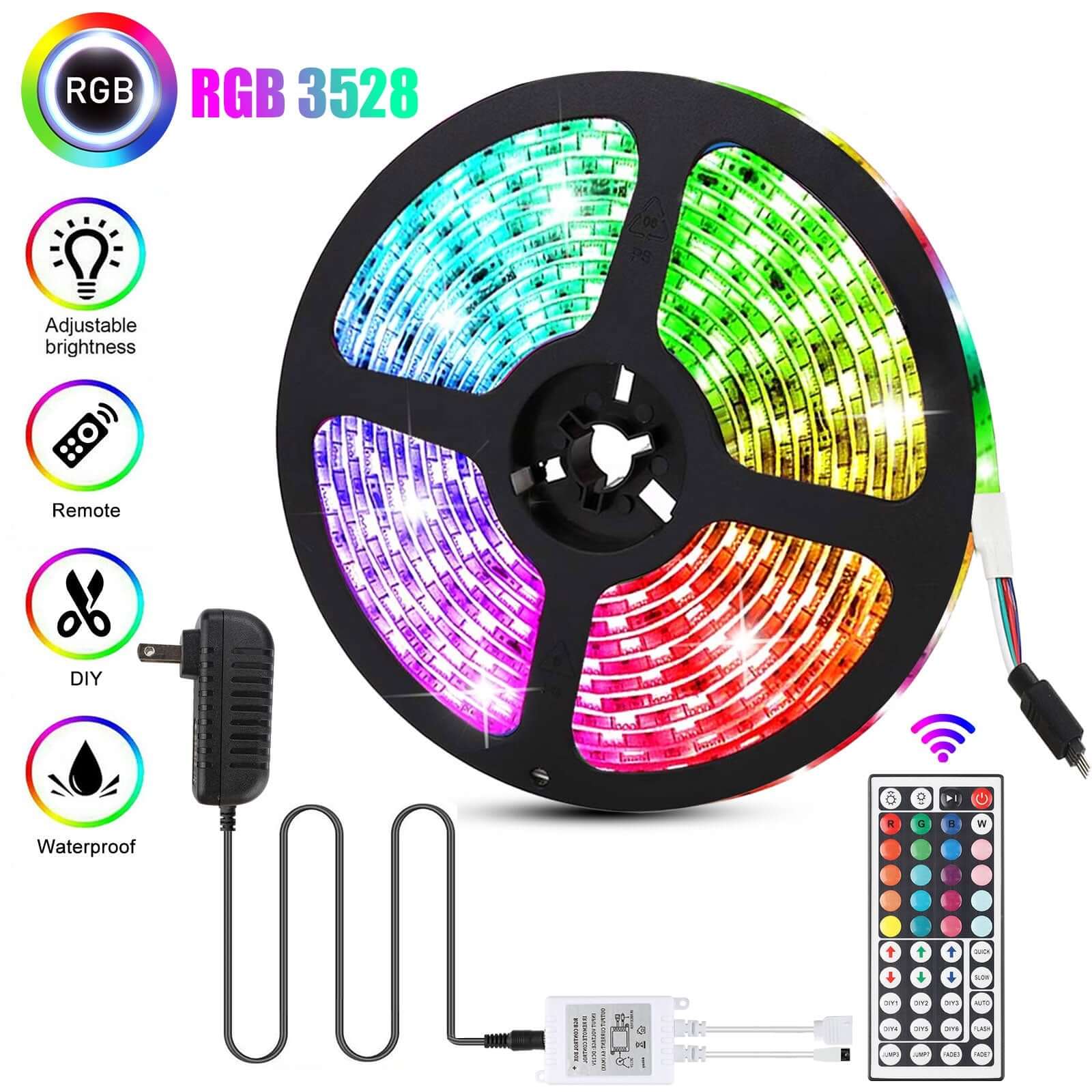DAYBETTER LED Strip Light 32.8ft,44 Key Remote Control and 12V Power  Supply,Bedroom,Party,Room Decor(2 Rolls of 16.4ft) 