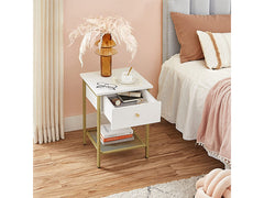 VASAGLE Bedside Table with Drawer - White Nightstand, End Table
