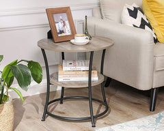 VASAGLE Round End Table Featuring 2 Shelves Side Table