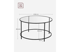 Round Glass Coffee Table with Steel Frame & Black Legs