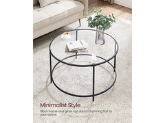 Round Glass Coffee Table with Steel Frame & Black Legs