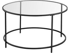 Round Glass Coffee Table with Steel Frame & Black Legs