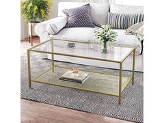 VASAGLE Coffee Table Sturdy Steel-Framed Tempered Glass Top