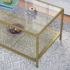 VASAGLE Coffee Table Sturdy Steel-Framed Tempered Glass Top