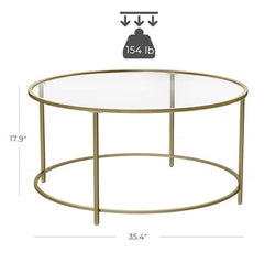 Round Glass Coffee Table with Steel Frame by VASAGLE 90cm